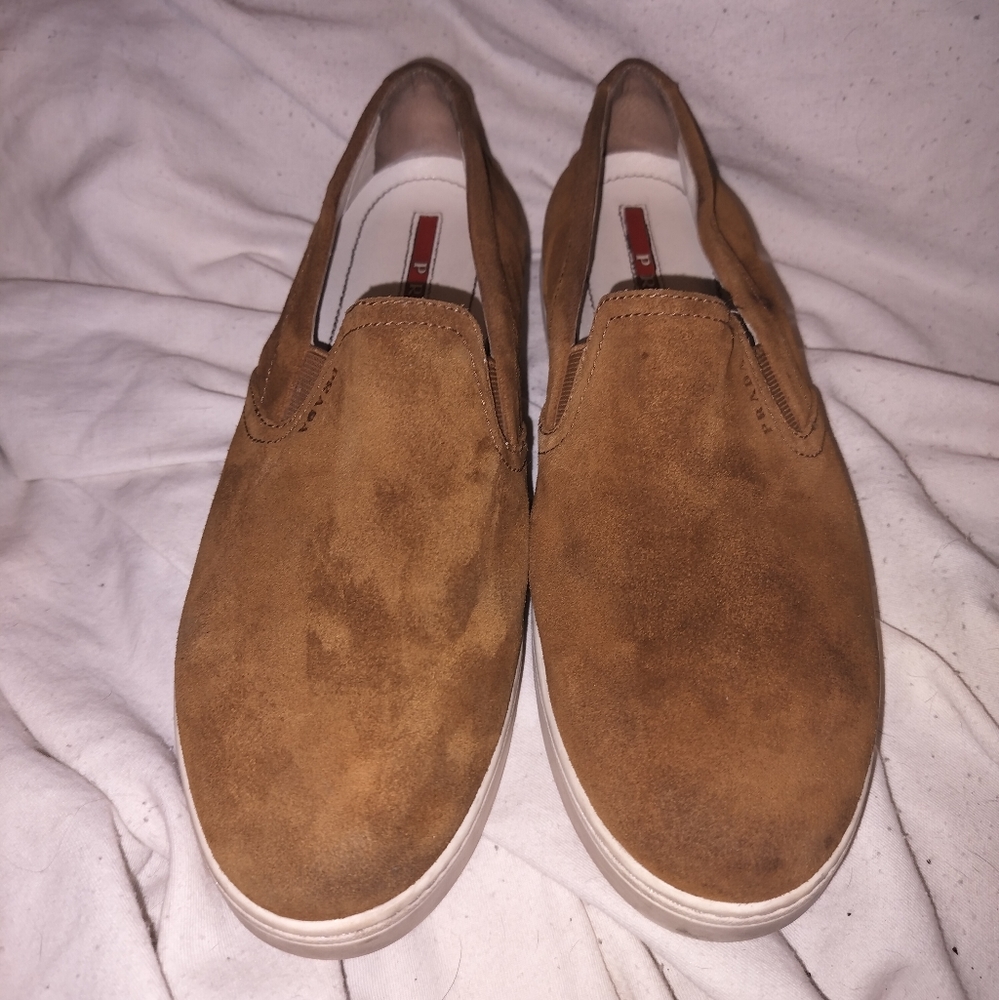 Prada Sport Donna Camel suede slip on sneakers. Sz 39